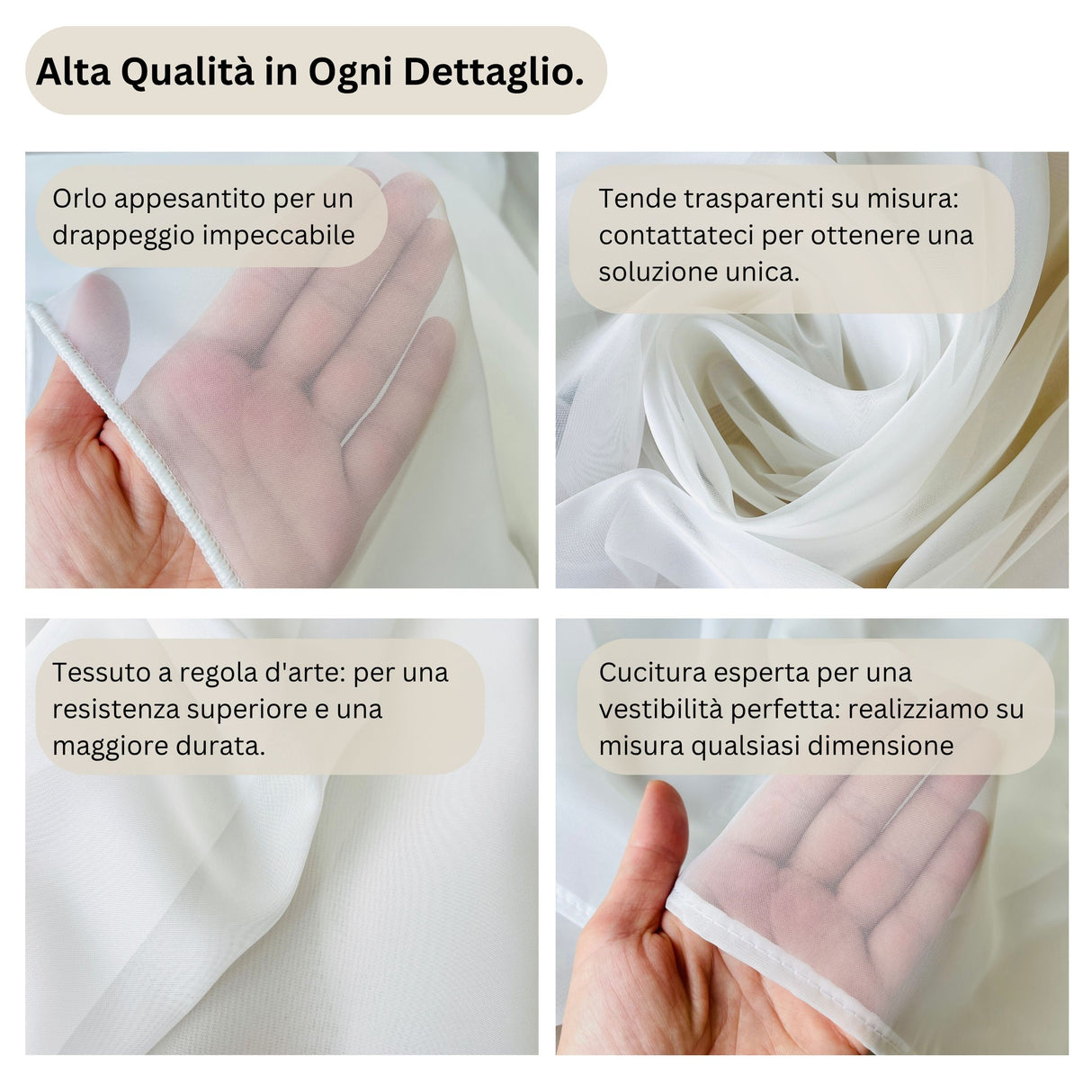 Tenda Velata Bianca Premium, Tenda in Voile Bianco Trasparente, Tenda a Pieghe Fisse, Tenda Velata Bianca a Onda Perfetta - Su Misura