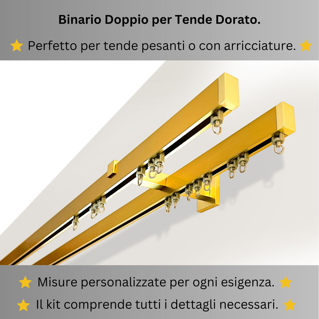 Binario Doppio per Tende Dorato - Montaggio a Parete, Su Misura, Design Elegante e Funzionale — Foto