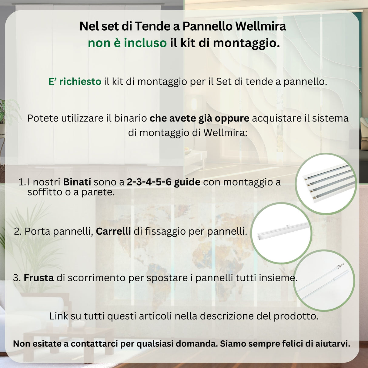 Set di 8 Tende a Pannello Acquerello Floreale Astratto su Tela