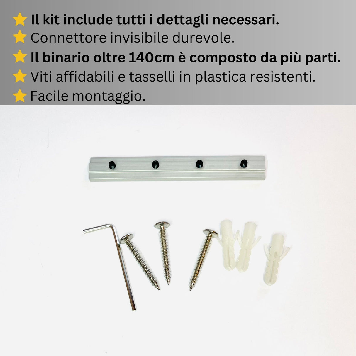 Binario per Tende, Singolo, color Bianco, a Parete – Misure Personalizzate, Design Moderno ed Elegante