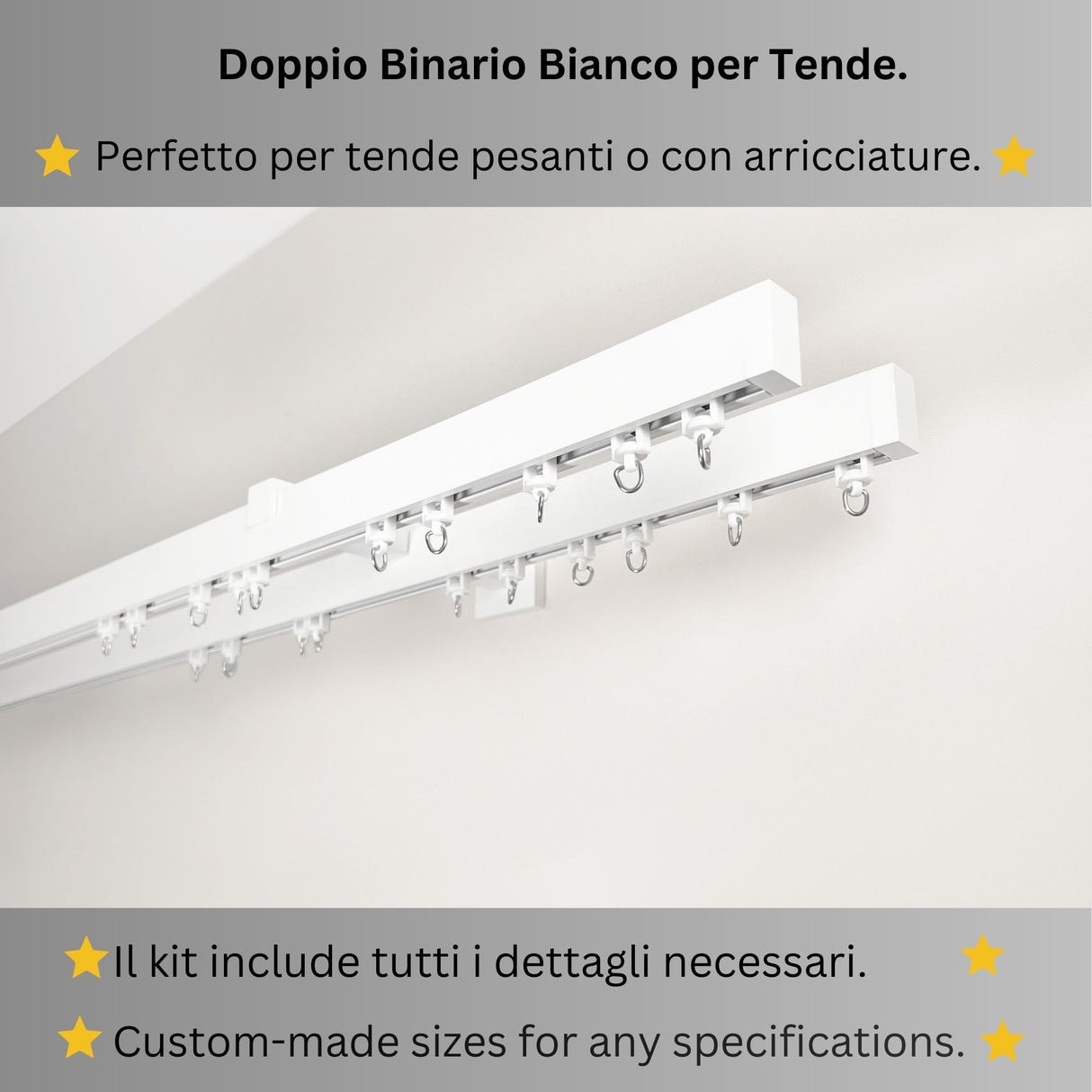 Binario Doppio per Tende Bianco - Montaggio a Parete, Su Misura, Design Elegante e Funzionale