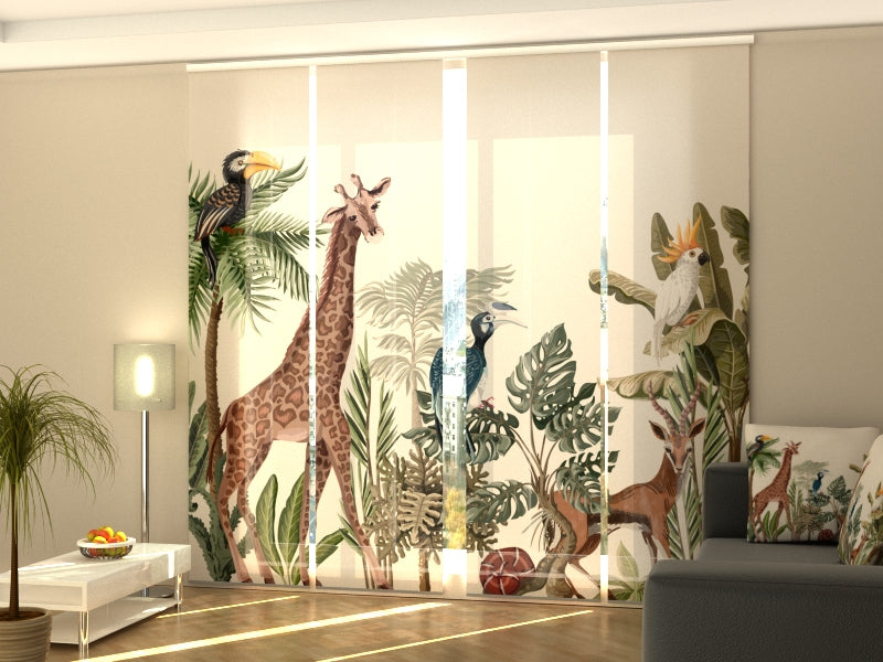 Set di 4 Tende a Pannello Alberi Tropicali e Animali della Giungla — Foto