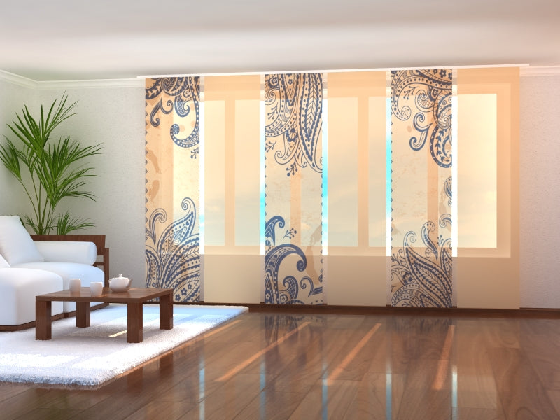 Set di 6 Tende a Pannello Bellissimi Ornamenti Blu — Foto