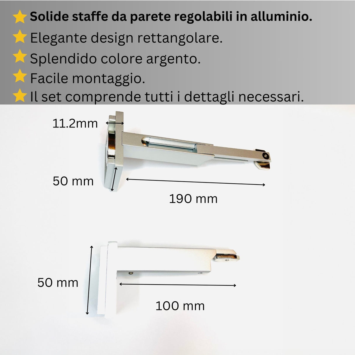 Binario per Tende, Singolo, color Argento, a Parete – Misure Personalizzate, Design Moderno ed Elegante