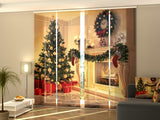 Set di 4 Tende a Pannello Bellissimo Albero di Natale e Camino — Foto