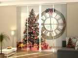 Set di 4 Tende a Pannello Albero Di Natale e Grande Orologio — Foto