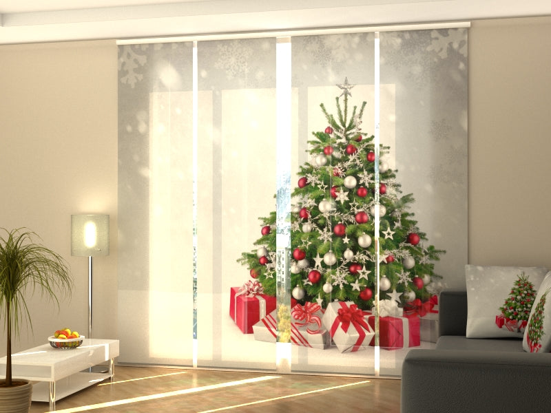 Set di 4 Tende a Pannello Albero di Natale in Argento e Rosso — Foto