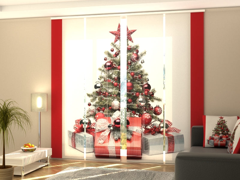 Set di 4 Tende a Pannello Albero di Natale in Stile Rosso — Foto