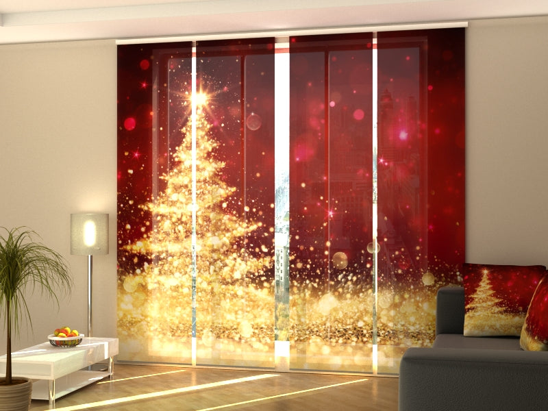 Set di 4 Tende a Pannello Albero di Natale Splendente Dorato — Foto