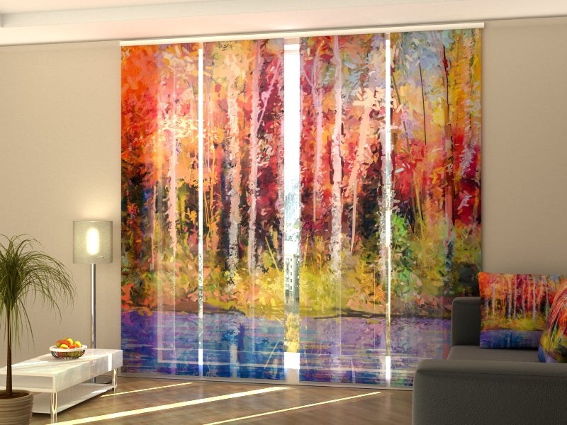 Set di 4 Tende a Pannello Pittura a Olio Alberi Autunnali Sgargianti — Foto