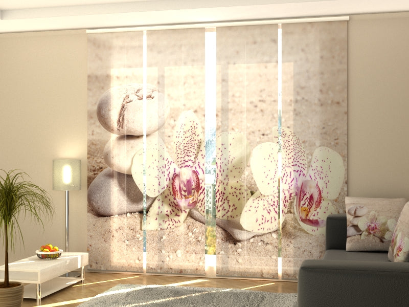 Set di 4 Tende a Pannello Orchidee e Pietre Zen — Foto