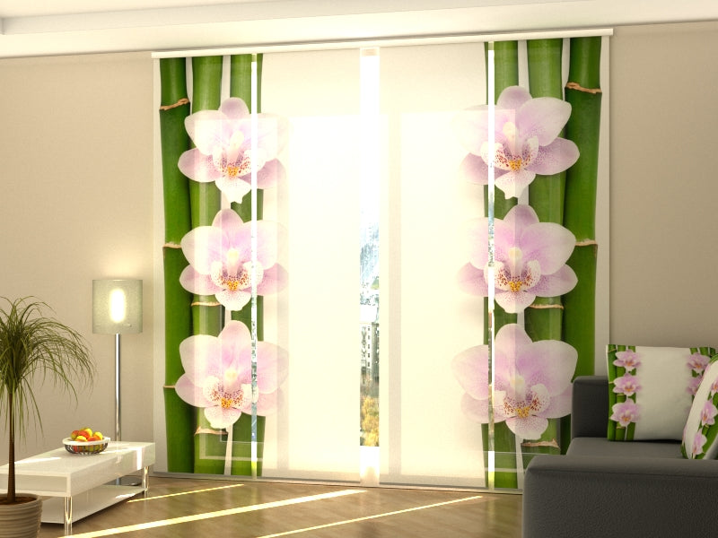 Set di 4 Tende a Pannello Orchidee Rosa e Bambù — Foto