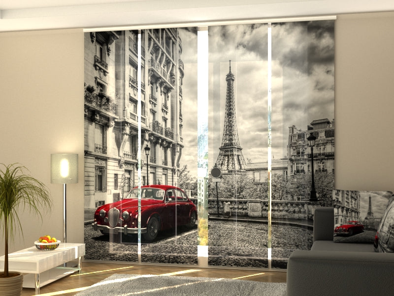 Set di 4 Tende a Pannello Limousine Rossa Retrò sulla Strada di Parigi — Foto