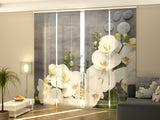 Set di 4 Tende a Pannello Orchidee Bianche su Marmo Grigio — Foto