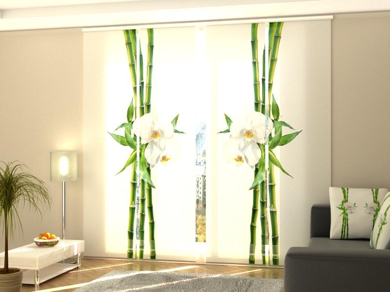 Set di 4 Tende a Pannello Bambù e Orchidea Bianca — Foto