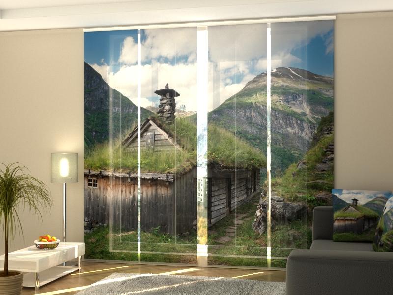 Set di 4 Tende a Pannello Casetta di Montagna in Fiordo Norvegese — Foto