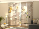Set di 4 Tende a Pannello Orchidee e Strass su Seta Beige — Foto