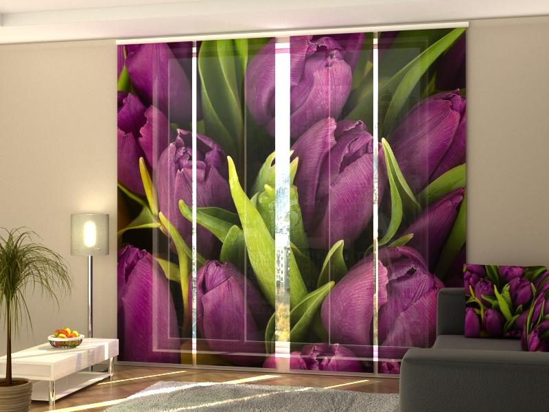 Set di 4 Tende a Pannello Tulipani Viola — Foto