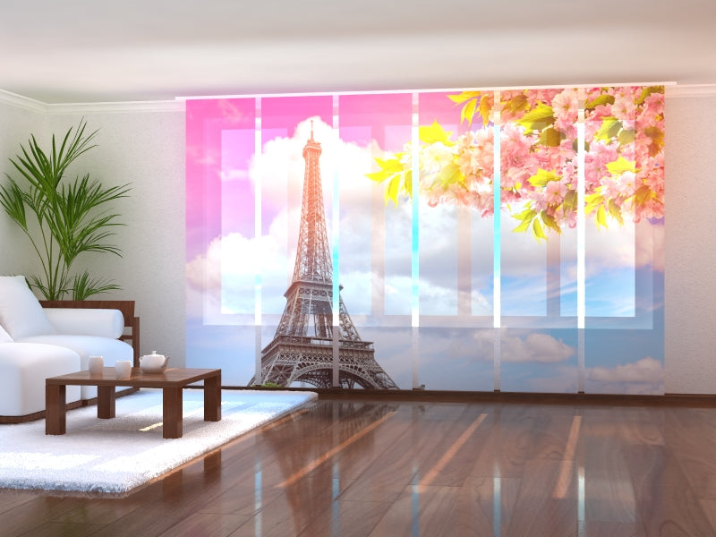 Set di 6 Tende a Pannello Ciliegia di Primavera in Fiore e Torre Eiffel — Foto