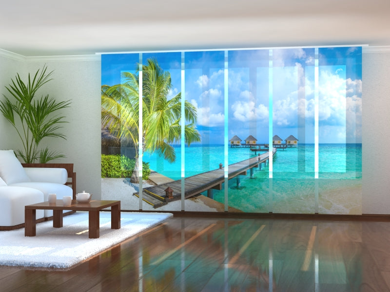 Set di 6 Tende a Pannello Bungalow alle Maldive — Foto