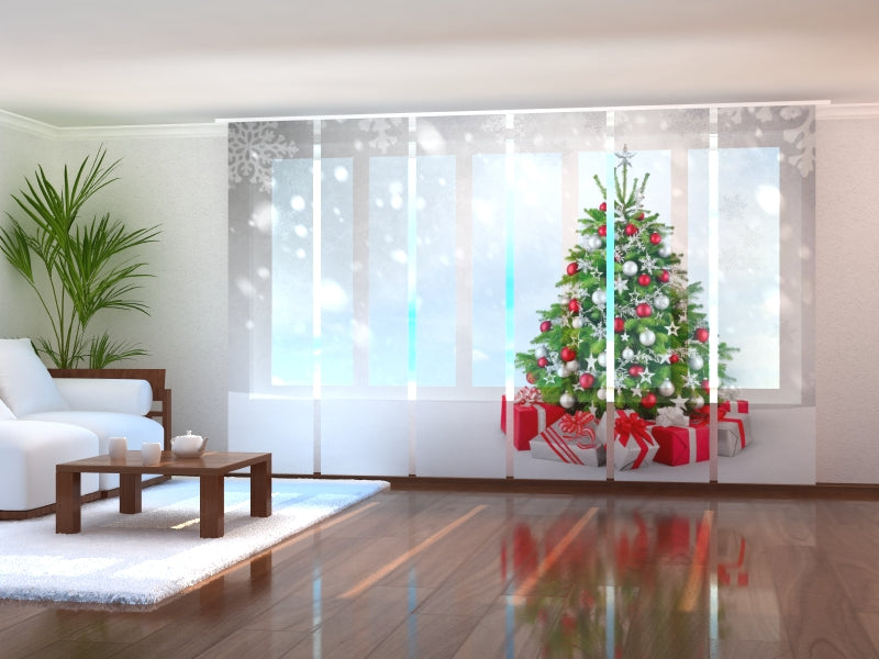 Set di 6 Tende a Pannello Albero di Natale in Argento e Rosso — Foto