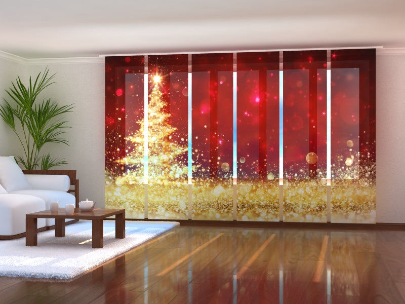 Set di 6 Tende a Pannello Albero di Natale Splendente Dorato — Foto
