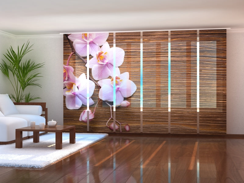 Set di 6 Tende a Pannello Orchidea e Legno — Foto