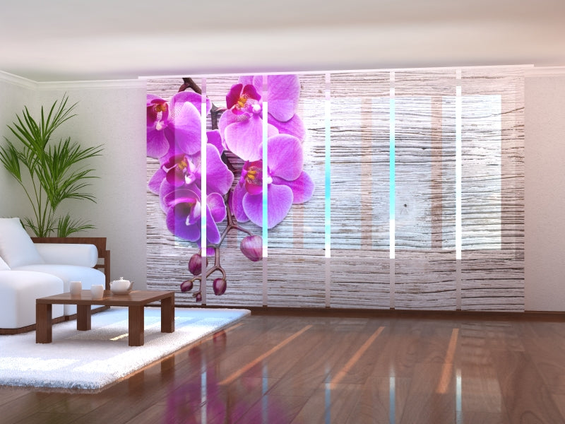 Set di 6 Tende a Pannello Orchidea e Legno 2 — Foto