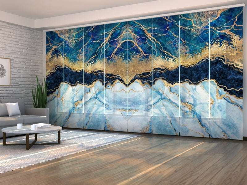 Set di 8 Tende a Pannello Marmo Blu con Glitter Dorati — Foto