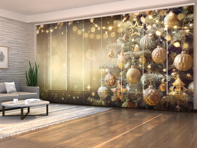 Set di 8 Tende a Pannello Albero Di Natale Con Decorazioni Dorate Retr�� — Foto