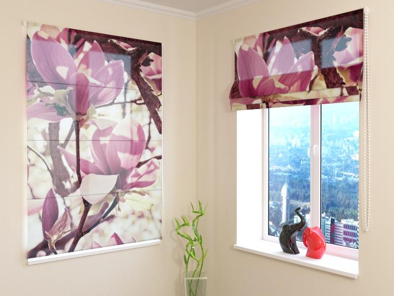 Roman Blind Pink Magnolias - Wellmira